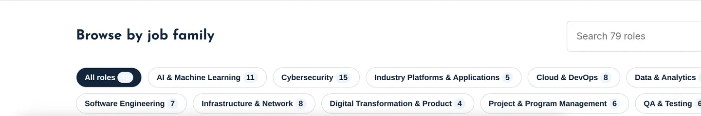 A filter row letting visitors browse hiring guides by job family
